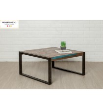 Table basse plateau Teck recyclé 80x80 cm, Delorm