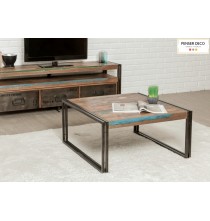 Table basse plateau Teck recyclé 80x80 cm, Delorm